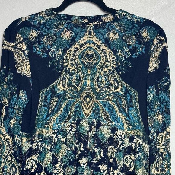 Free People Lady Luck tunic top dress size Medium M women’s blue paisleys - Picture 2 of 8